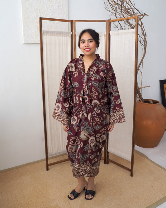 Pareo Skirt & Aien Cardigan - Dusty Red Coin