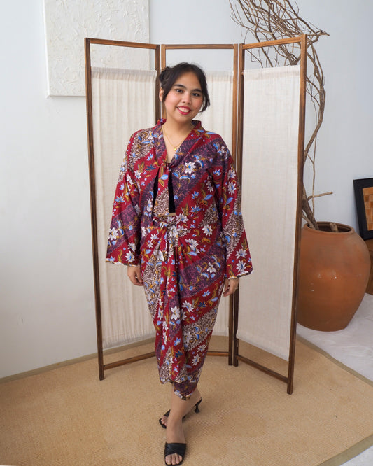 Pareo Skirt & Aien Cardigan - Feather Red