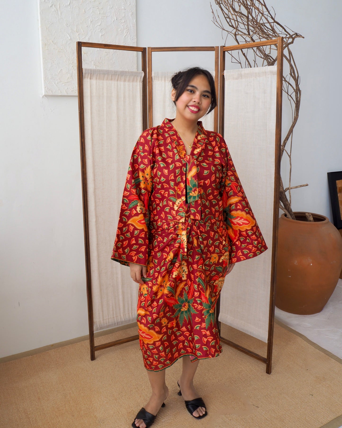 Pareo Skirt & Aien Cardigan - Soursop Maroon