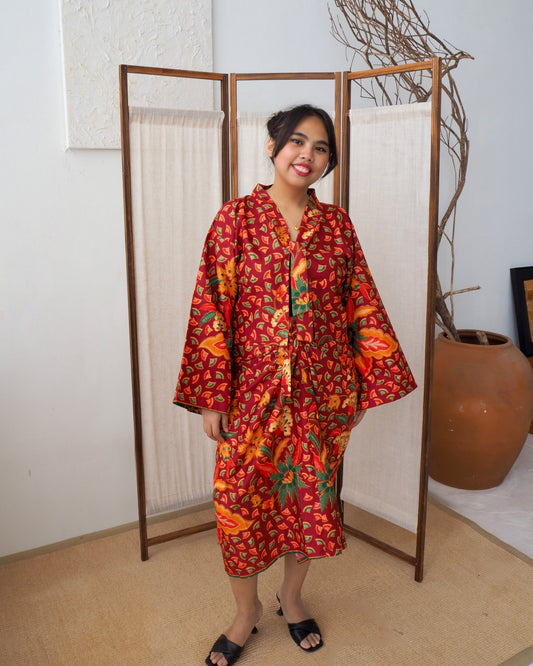 Pareo Skirt & Aien Cardigan - Soursop Maroon